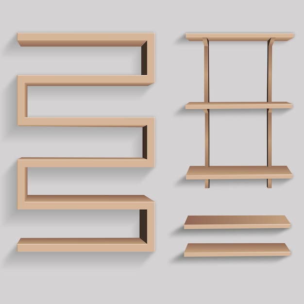 Vector empty wooden bookshelves for books