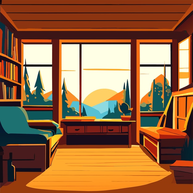 Vector empty wooden room illustration