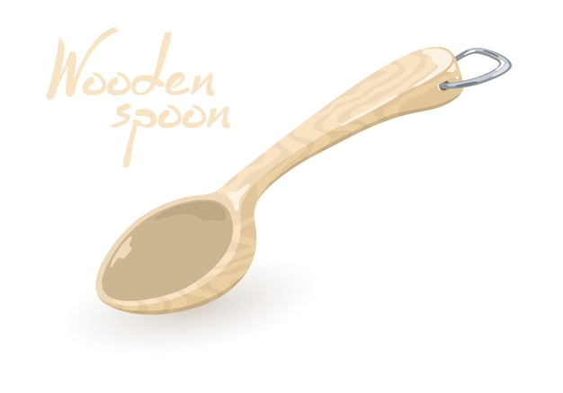 Empty wooden rustic spoon with metallic dring hung