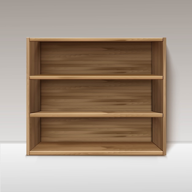 Empty Wooden Wood Shelf Shelves Isolated on Wall Background