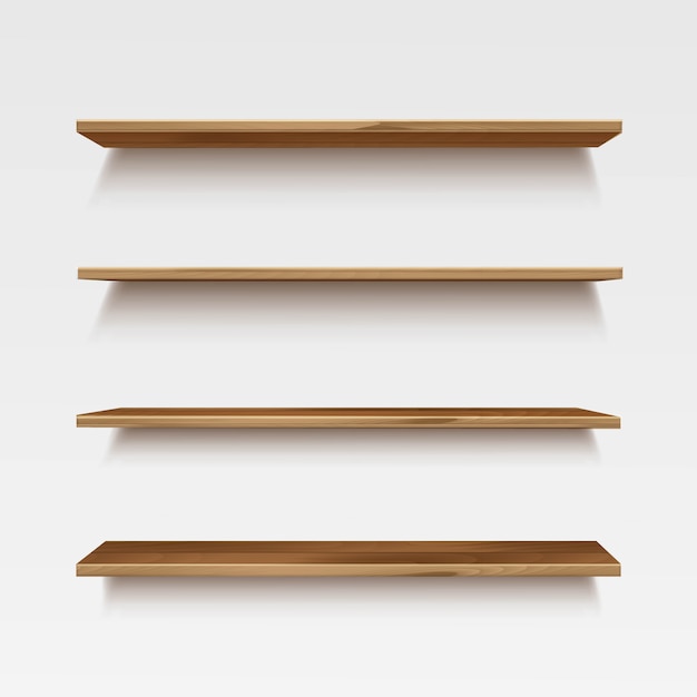 Empty wooden wood shelf shelves  on wall background