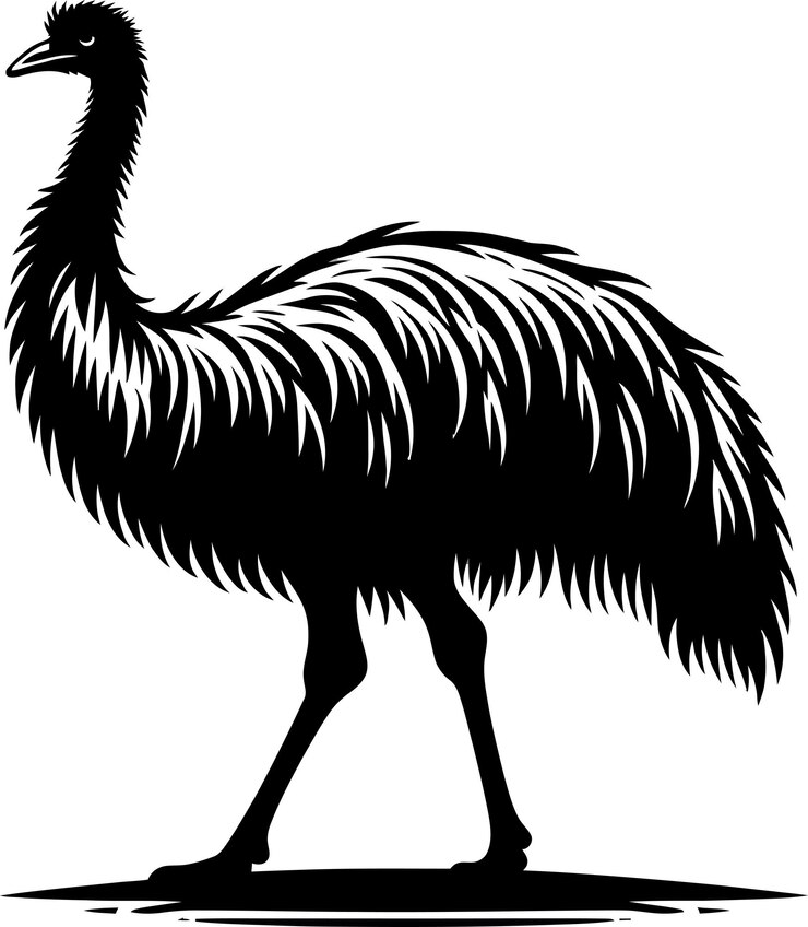 Vector emu animal vector contour drawing white black white background