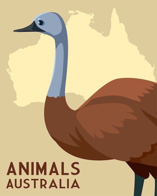 Emu australian continent map animal wildlife  illustration