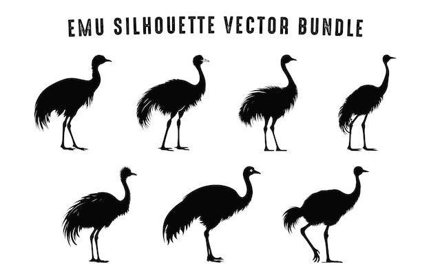 Emu Silhouettes Vector Bundle Straai Emu silhouet Set Australische Emu vogel zwart Clipart Collect