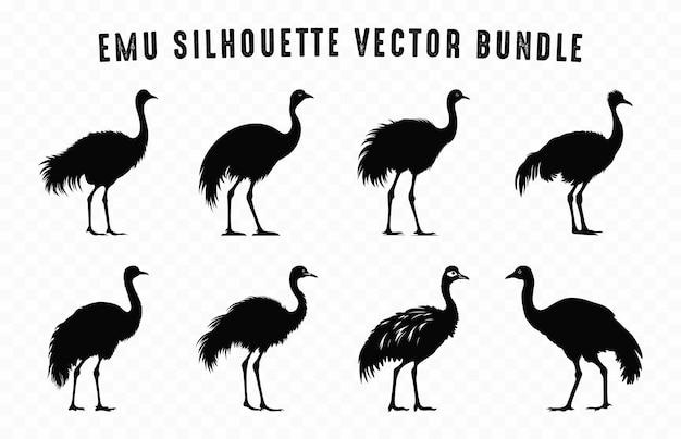Emu Silhouettes Vector Bundle Straai Emu silhouet Set Australische Emu vogel zwart Clipart Collect