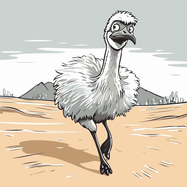 Emu Vector illustration of an ostrich on the beach