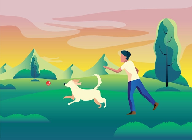 En hond boyman spelen in de tuin vector illustratie