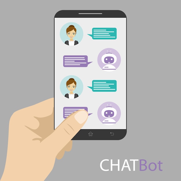 en vrouwelijke chatbot op het scherm van een smartphone