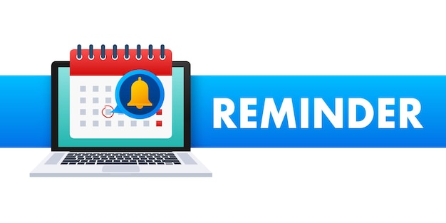 Vector enable reminder notification on laptop screen email notification message alert