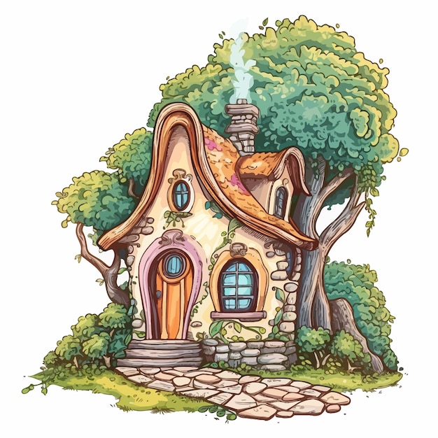 벡터 enchanted_forest_cottage_illustration_vector