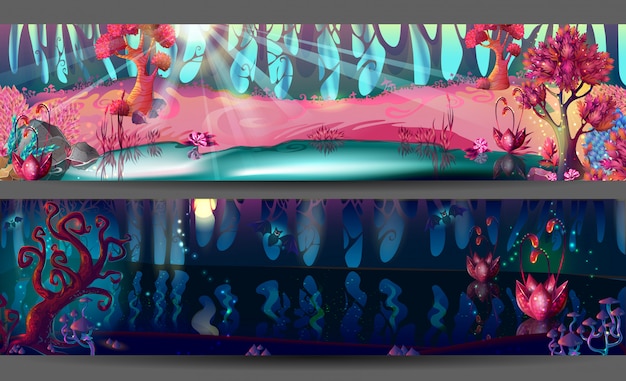 Vector enchanted forest horizontale banners