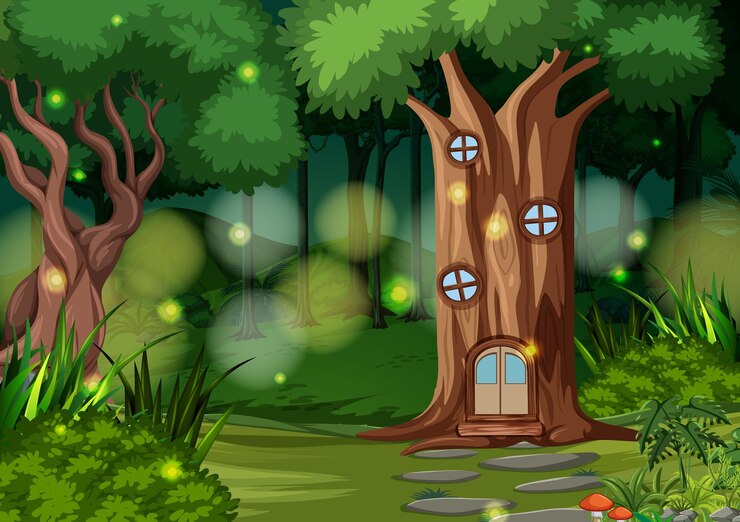 Vector enchanted forest landscape background
