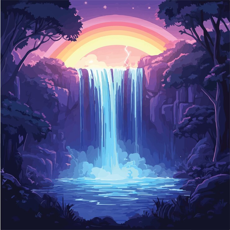 Vector enchanted rainbow oasis vector illustration