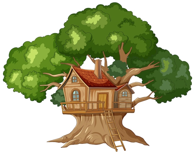 Вектор Зачарованный домик на дереве в пышной зелени