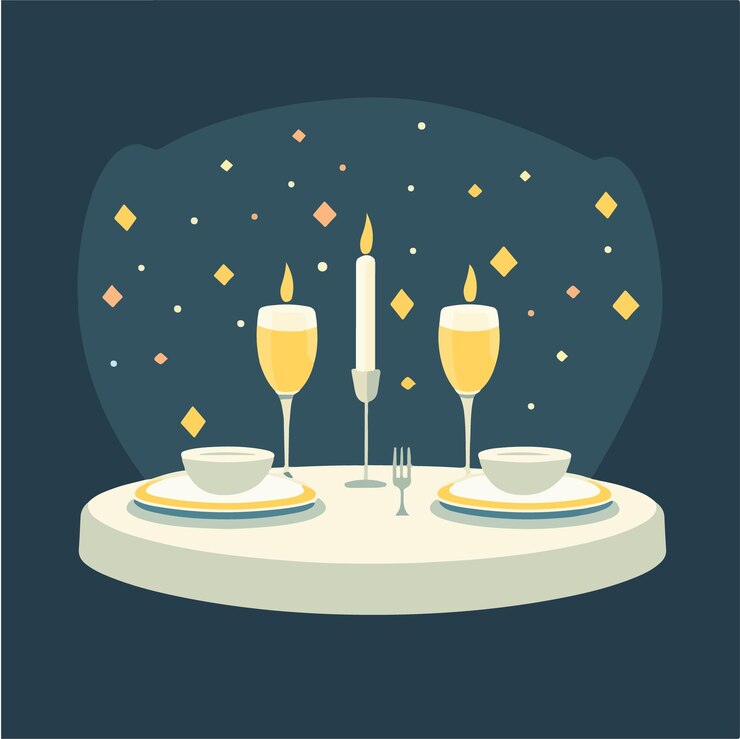 Vector enchanting candlelit dinner setup for a romantic evening vector illustration