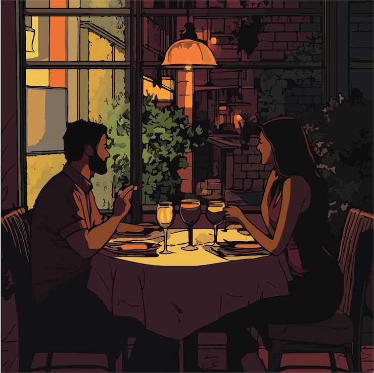 Vector enchanting evening a couple enjoying a romantic dinner at a restaurant