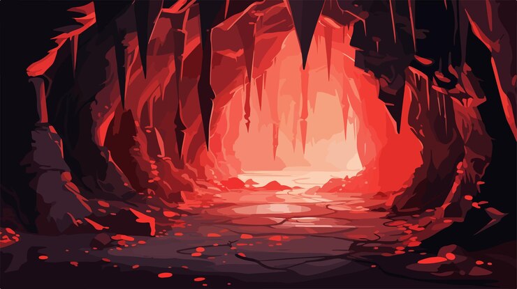 Vector enchanting fantasy cave exploration scene