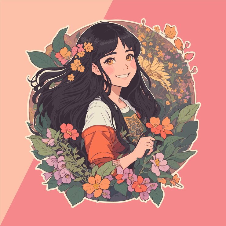 Vector enchanting floral aura brunette vector girl for stickers logos and tshirt prints
