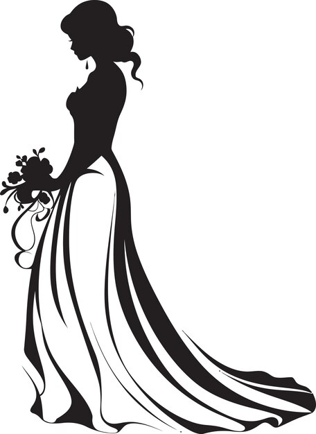 Vettore incantevole eleganza matrimoniale sposa chic bellezza da sposa emblema vettoriale nero