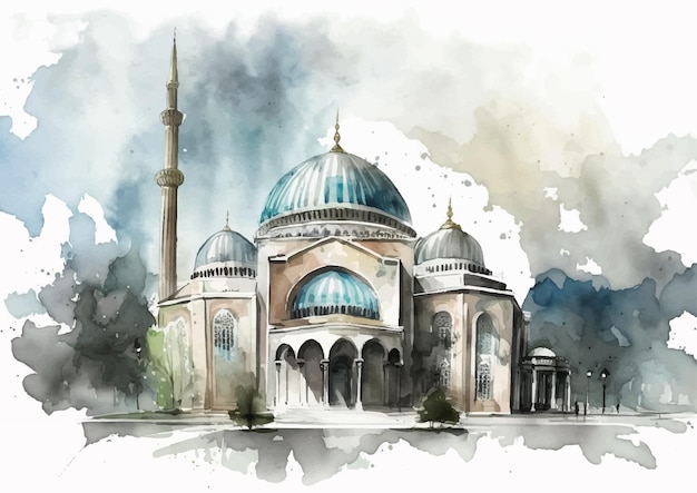 Enchanting Mosque Kocatepe in Vector Watercolor Style