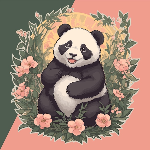 Enchanting Panda in a Garden of Flowers Vector Illustration for Versatile Designs