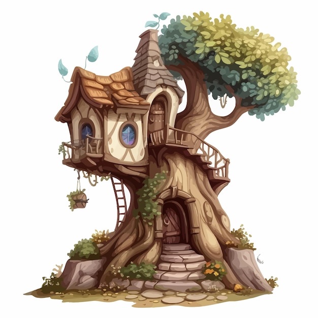 魅力的な木のセットとホビットの木の家