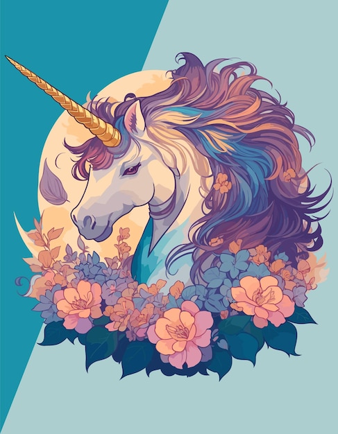 Enchanting Unicorn Blossoming Vector Illustration for Stickers Logos amp Tees