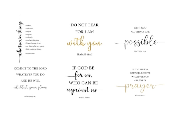 Encouraging Bible Verses set Christian quotes religious sayings vector illustration