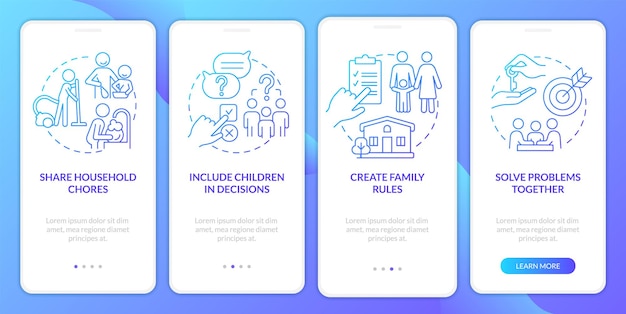 Encouraging teamwork blue gradient onboarding mobile app screen