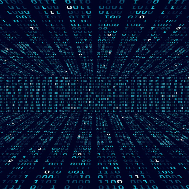 Vector encryption information. binary code on blue background. random binary numbers. big data algorithm abstract concept.  illustration