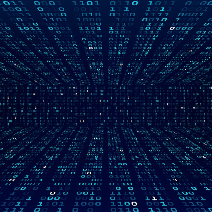 Vector encryption information. binary code on blue background. random binary numbers. firewall abstract concept.  illustration