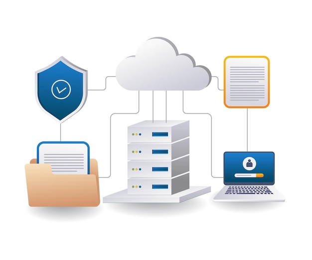 Vector end point data security cloud server computer management flat isometric 3d illustration