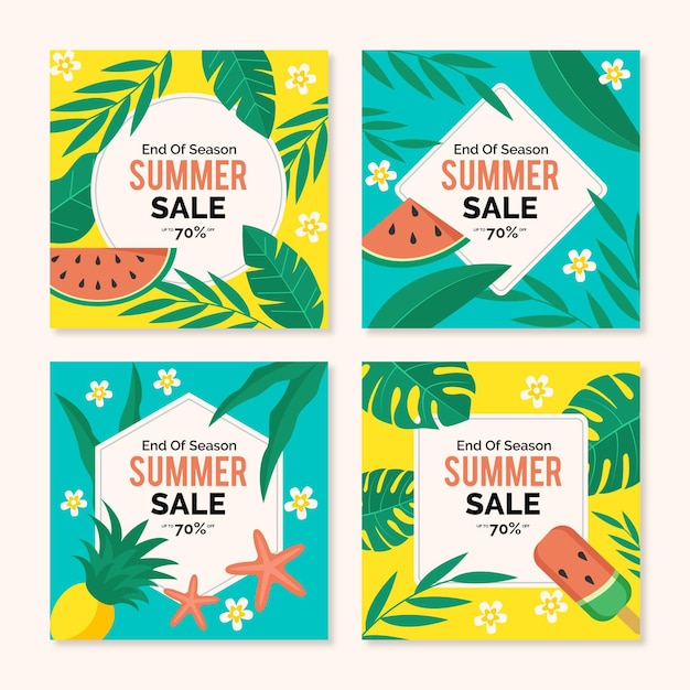 Vector end of season summer sale instagram post collection