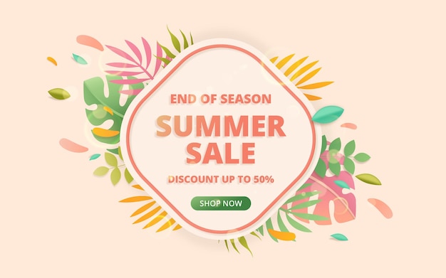 End of season summer sale offer banner With Leaves