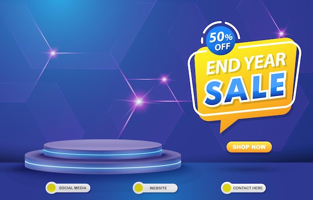 End of year sale discount 1212 of december template banner with blank space 3d for product sale with gradient blue and yellow background design