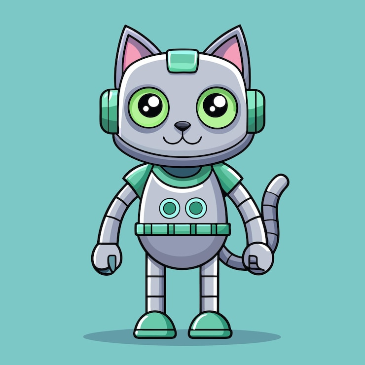 Vector endearing cat robot posed standing cartoon vector illustration