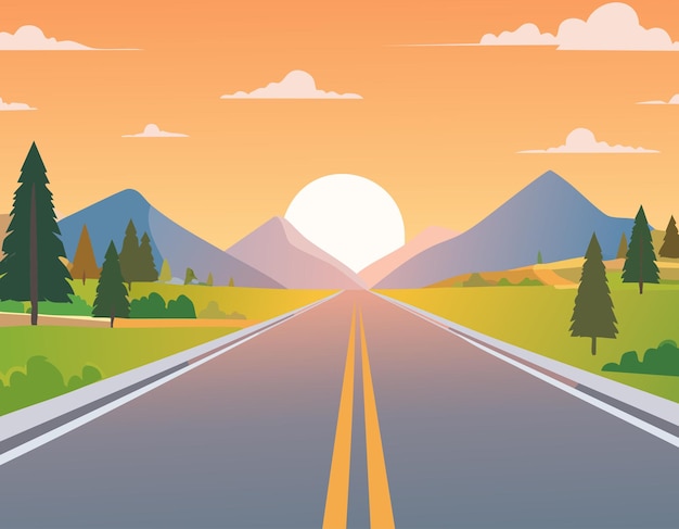 Endless Horizon Een levendige road trip avontuur bij zonsondergang
