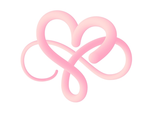 Endless love vector 3d realistic heart logo Infinity wedding or Valentine Day illustration Pink