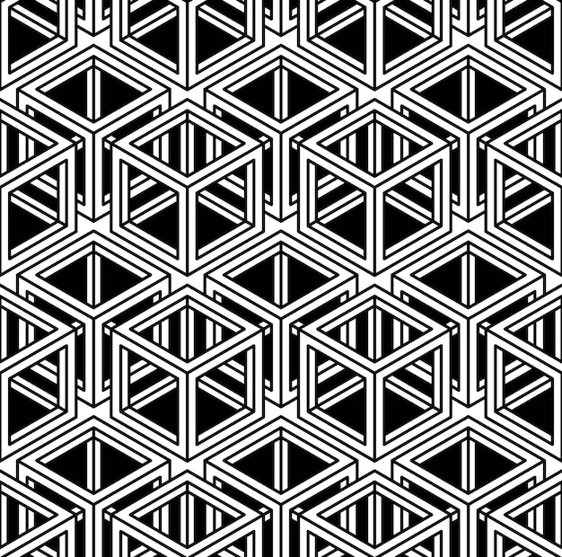 Vector endless monochrome symmetric pattern, graphic design. geometric intertwine optical composition.