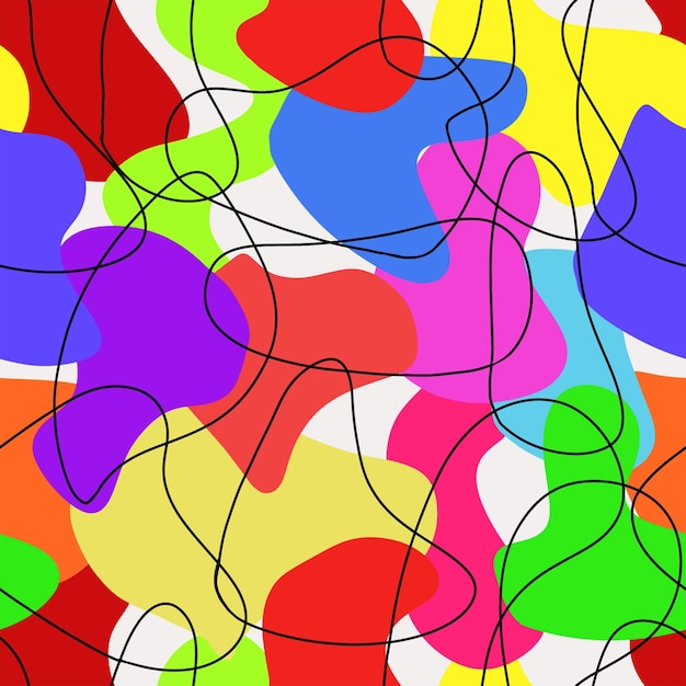 endless pattern of bright color spots with black contours