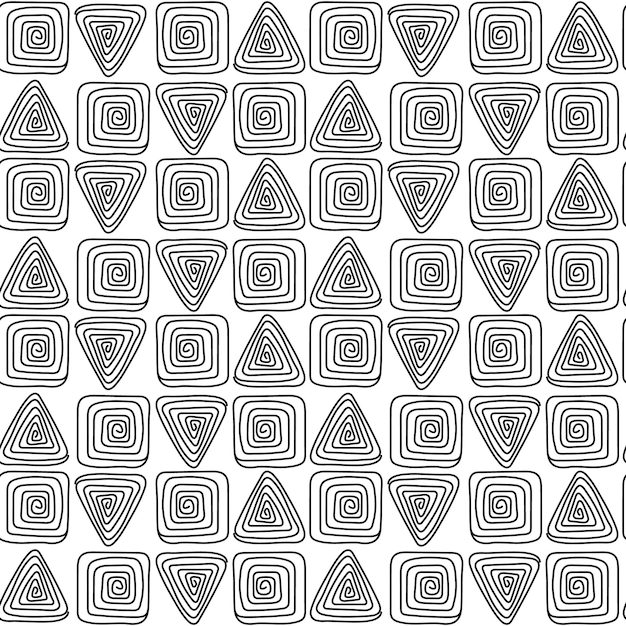 Endless Pattern of Doodle squares and triangles Black and white Abstract geometric background Mosaic hand drawn shapes ornament