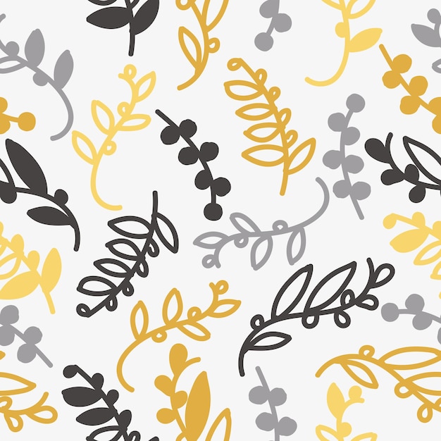 Endless pattern of twigs in the doodle style in golden gray tones