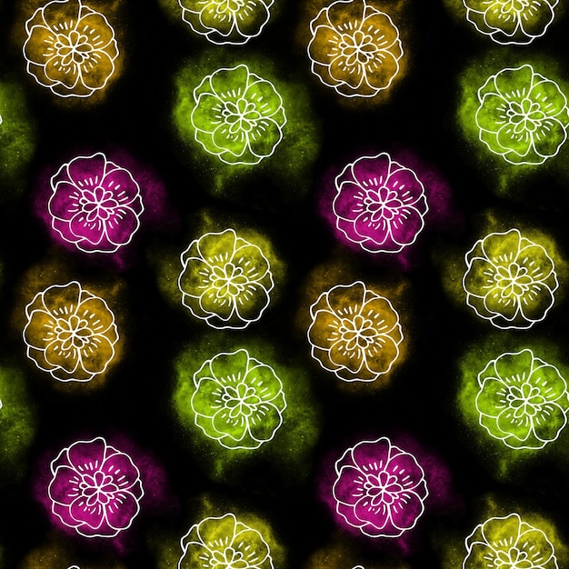 Vector endless pattern with flowers on a black background