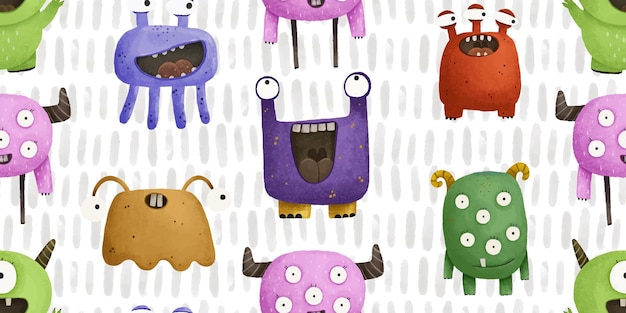 Endless pattern with monsters funny cartoon monsters mutants comoc childish illustration