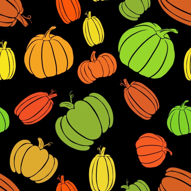 Vector endless pattern with pumpkins on black background