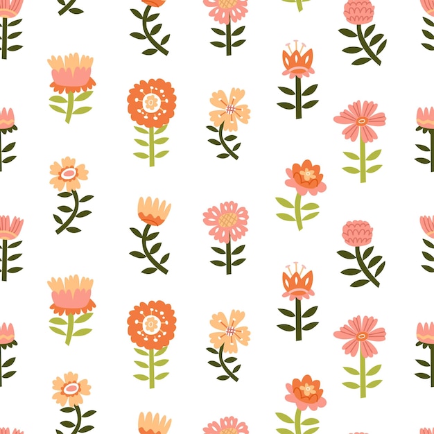 Endless seamless floral pattern Pattern with simple floral motifs Minimalistic hand drawing Vector illustration on a transparent background