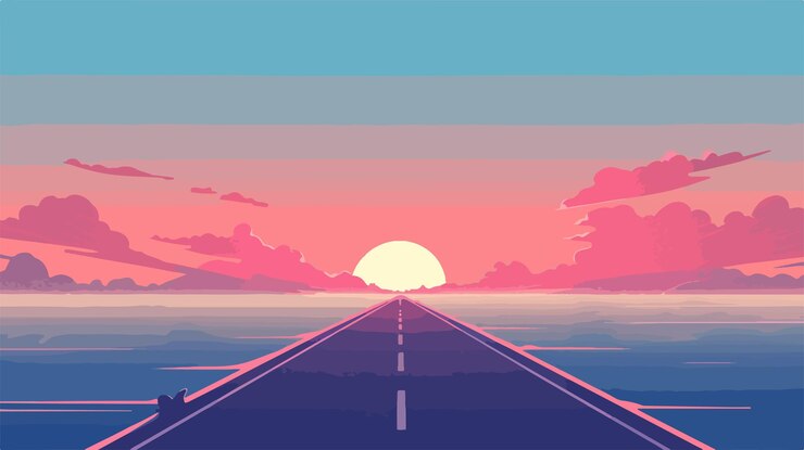 Vector endless summer road leading to horizon scenic outdoor landscape