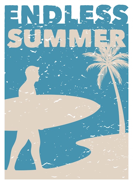 Vector endless summer surfing vintage retro poster