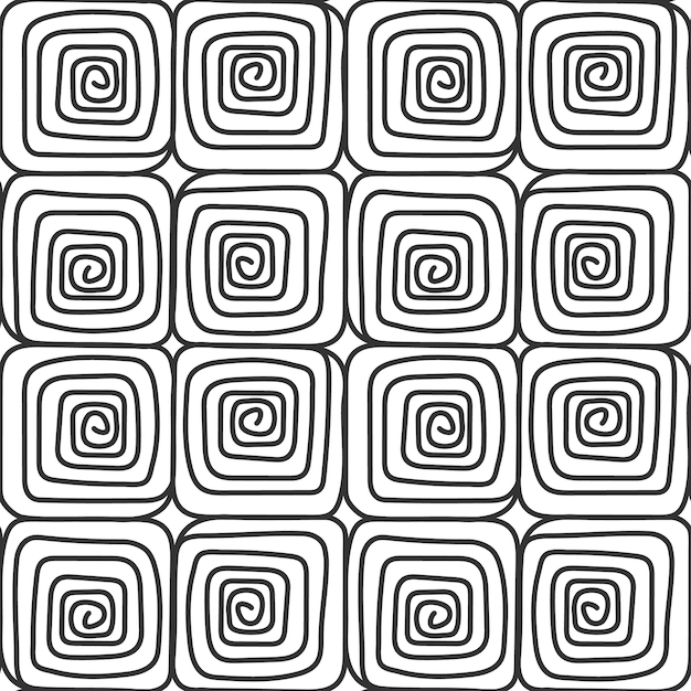 Endless tile pattern from squares Linear geometric mosaic ornament Doodle black and white background