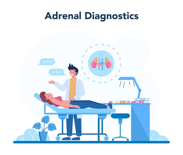 Vector endocrinologist concept. adrenal glands examination. doctor examine hormone and glucose. idea of health and medical treatment.